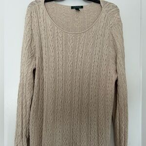 Camel Colored Ralph Lauren Cable Knit Sweater- Long